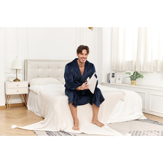 RONGTAI Mens Plush Long Robe Soft And Warm Full Length Bathrobe