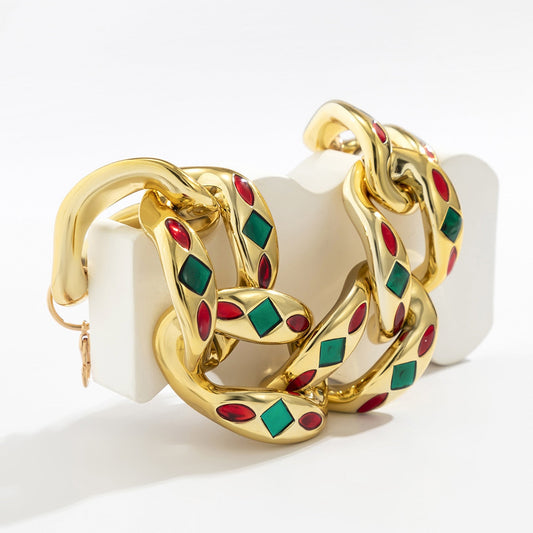 Exaggerated Colored Oil Clavicle Chain Necklace Geometric Buckle Resin Hip Hop Necklace Bracelet eprolo