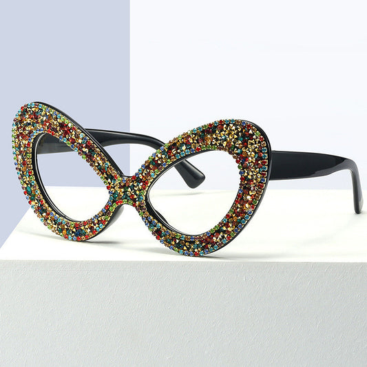 Pearl Rhinestone Flat Mirror Women Butterfly Frame Glasses Frame