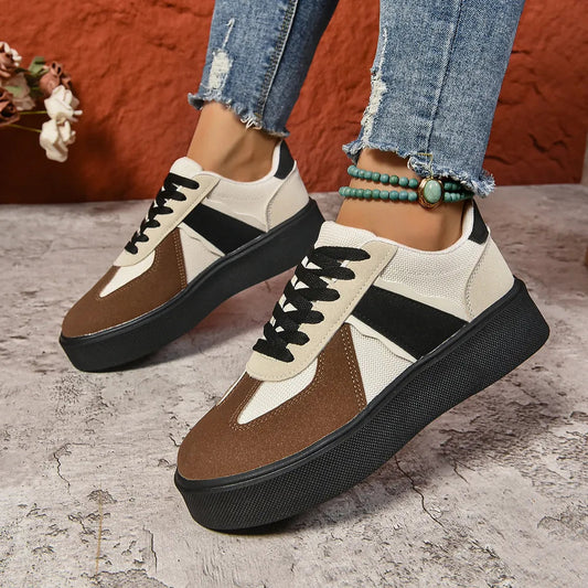 Lace Up Round Toe Contrast Sneakers eprolo