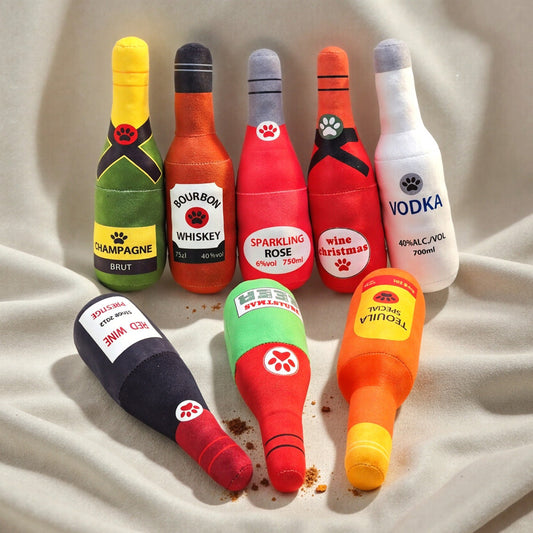 Dog Toy Realistic Wine Bottle Chew-Resistant Self-Entertainment Plush Toy for Cats and Dogs Teeth Cleaning Sound-Making Toy eprolo