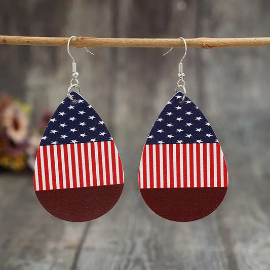 Stars and Stripes PU Leather Teardrop Earrings eprolo