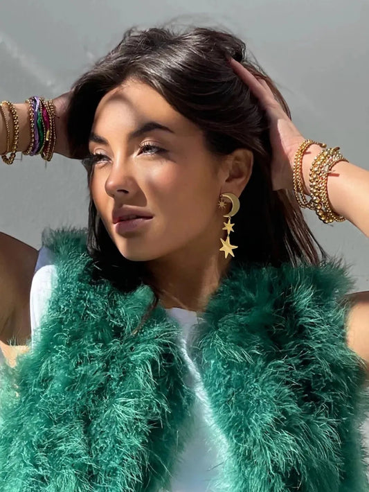 18K Gold-Plated Moon & Star Dangle Earrings eprolo