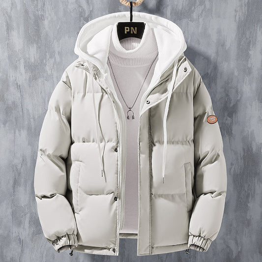 Fashion Hooded Jacket Men Winter Windproof Thickened Fake Two-piece Coat Solid Leisure Sports Cotton Jacket Shopera