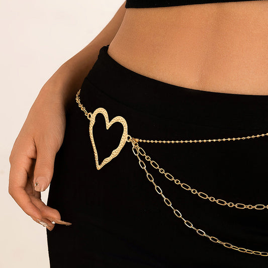 Sweet Cool Ins Exaggerated Big Love Waist Chain Female Personality Metal Thin Chain Body Chain eprolo