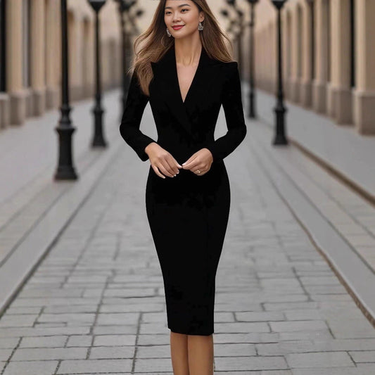 Fashion Suit Single-breasted Long Sleeve Coat Dress Shopera