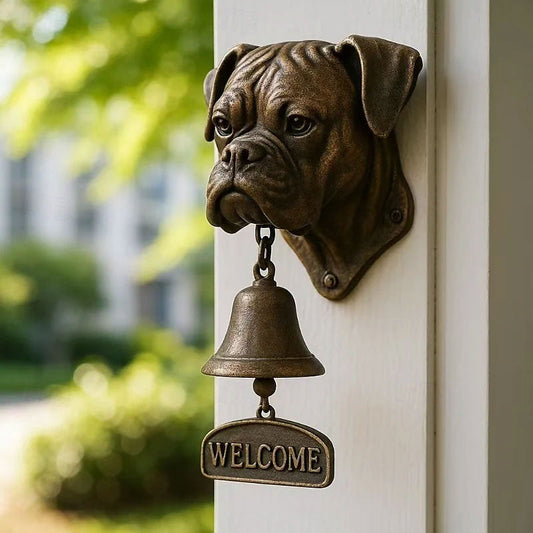 Dog welcome chime, vintage Bulldog Dobermann chime, metal merchant chime – wall decor for home/office entrance. eprolo