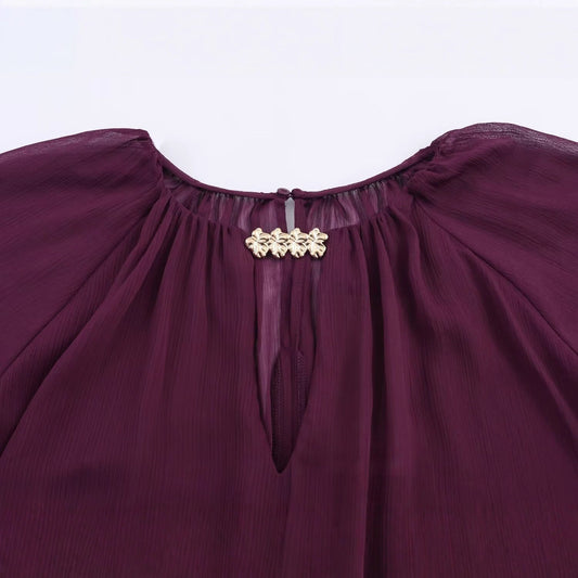 Round neck long sleeved semi transparent shirt top for women eprolo