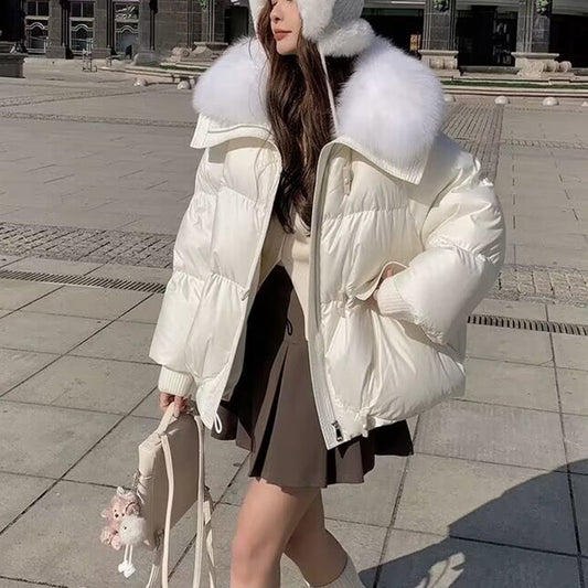 Down Cotton-padded Jacket Women's Short Fur Collar Thickened Coat Winter Clothing Shopera