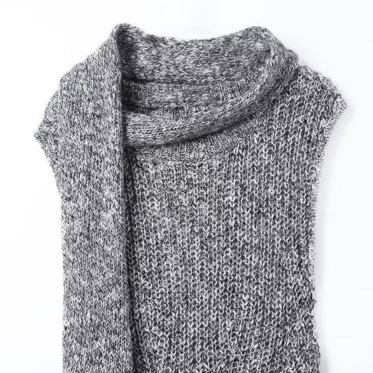 Scarf collar sleeveless gray knitted dress for women eprolo