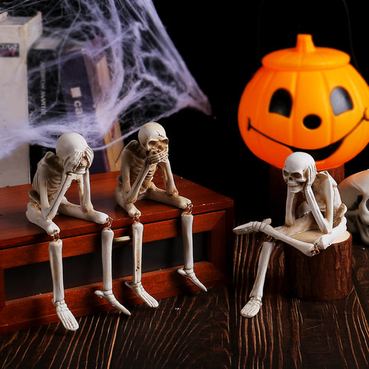 Halloween Skeleton Resin Ornaments, Ghost Festival Atmosphere, No Listening, No Watching, No Speaking Skeleton Skeleton Craft Decorations eprolo