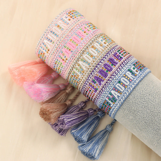 Cross-border Fully Ironed Colorful Diamond Woven DIY Bracelet Accessories for Women Creative Ethnic Embroidery Letter Rope eprolo