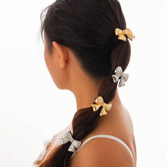 Versatile five petal flower alloy hair accessory with fashionable glossy imitation pearl bow headband eprolo