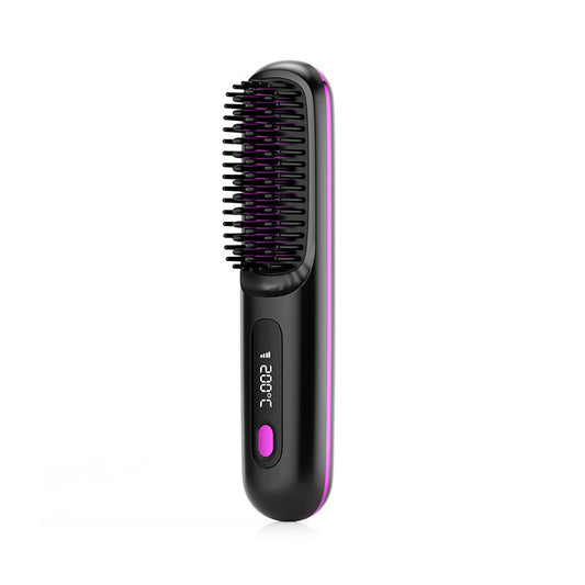 2 In 1 Straight Hair Comb Wireless Hair Straightener Brush Hair Fast Heating Portable Hot Curler USB Charging Shopera