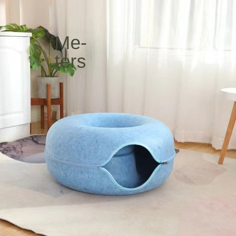 Felt Donut Cat Bed with Zipper Cat Tunnel and Cat Toy Double-Layer Pet Bed for Cats eprolo