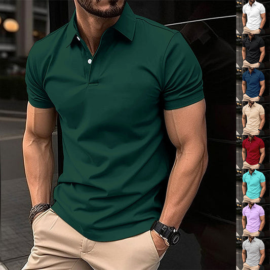 Summer Short Sleeve Polo Shirt Men Solid Color Button Lapel Button Top Shopera