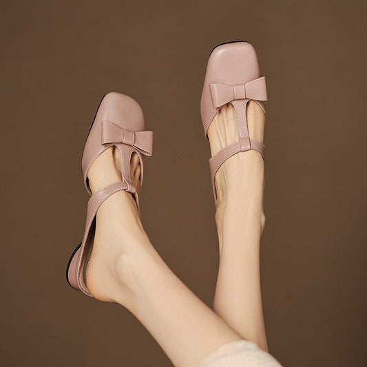 French T-Strap Bowknot Open-Toe Half Slippers Women Sweet Outdoor Backless Sandals Fashion Match eprolo