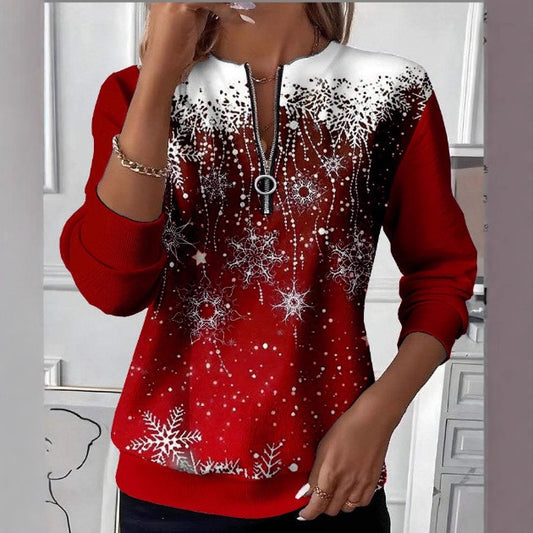 Long Sleeve Women's T-Shirt Halloween Christmas Print Sweatshirt Casual Sweater Top