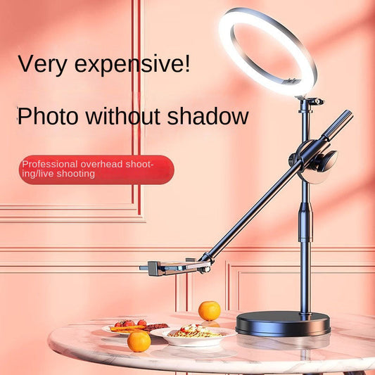 Mobile Phone Overhead Shooting Stand for Food Photography, Drawing, and Live Streaming - Adjustable Dual-Camera Position Desktop Phone Holder with Fill Light eprolo