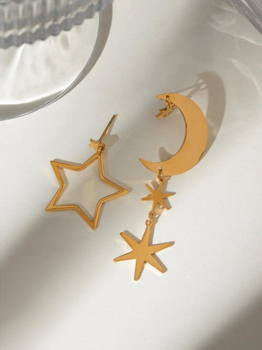 18K Gold-Plated Moon & Star Dangle Earrings eprolo