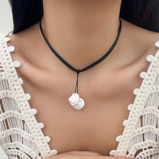 Beach Vacation Conch Shell Tassel Necklace Versatile Countryside Wax Thread Necklace Accessories eprolo