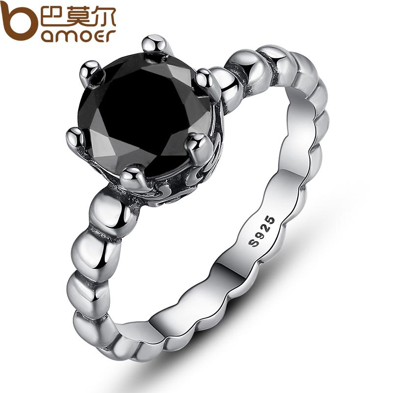 BAMOER Finger Ring with Black Cubic Zirconia Wedding Jewelry PA7205 eprolo