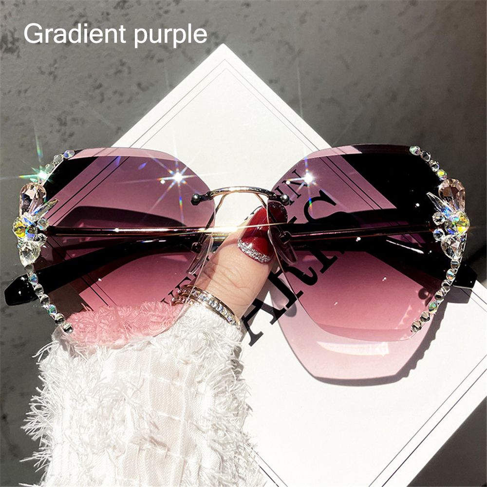 Vintage Rimless Rhinestone UV400 Sunglasses Fashion Brand Designer Sunglasses Retro Cutting Lens Gradient Sun Glass Female Shade eprolo