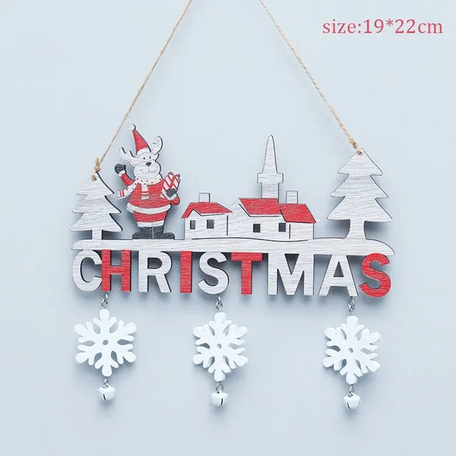Wooden Christmas Pendants Door Wall Xmas Decor Christmas Tree Hanging Ornaments Happy New Year  Naviidad Decor For Home eprolo