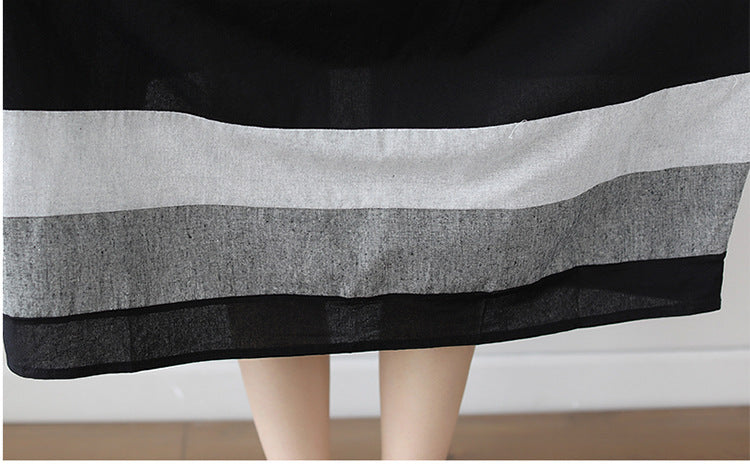 Cotton And Linen Short Sleeve Dress Large Size Women's Mid Length Shopera