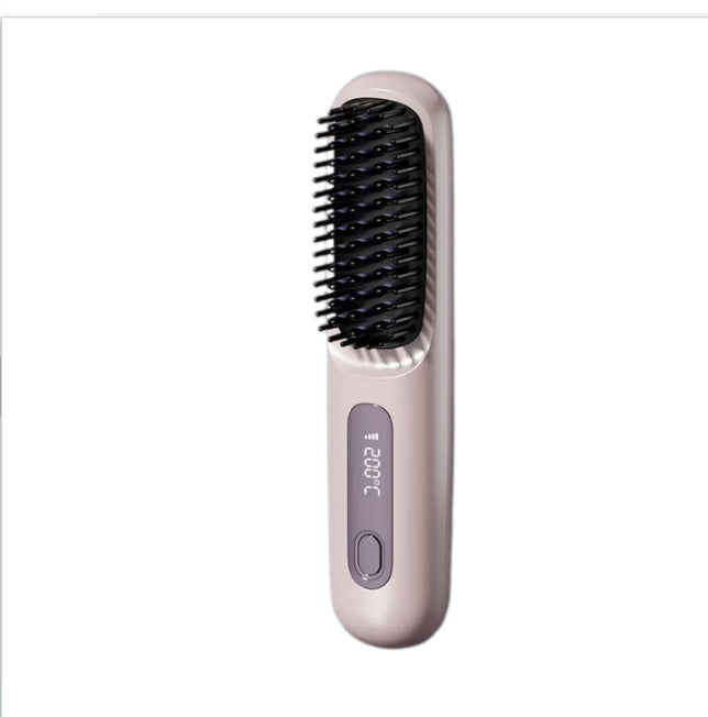 2 In 1 Straight Hair Comb Wireless Hair Straightener Brush Hair Fast Heating Portable Hot Curler USB Charging Shopera