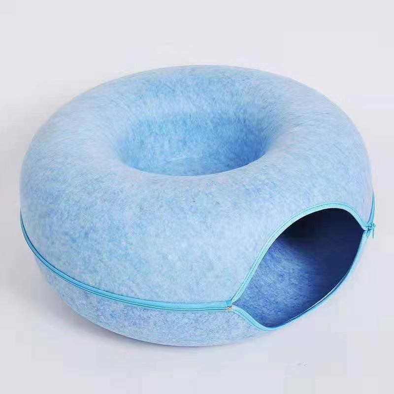 Felt Donut Cat Bed with Zipper Cat Tunnel and Cat Toy Double-Layer Pet Bed for Cats eprolo