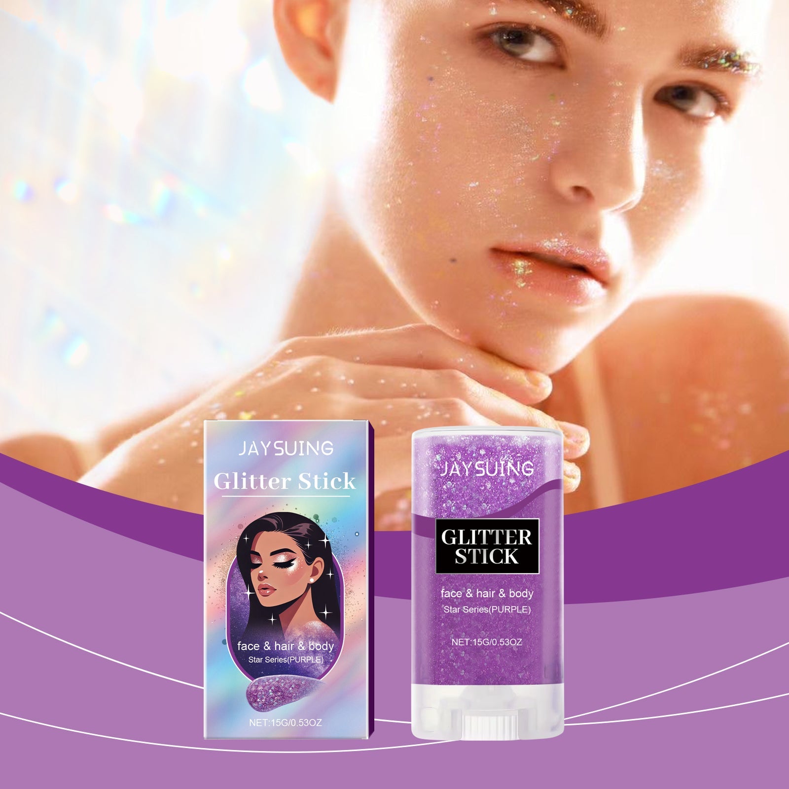 Jaysuing Sequined Glitter Stick (Purple), Party Dance, Performance, Makeup, Face, Body, Collarbone, Highlight And Shine eprolo