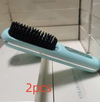 2 In 1 Straight Hair Comb Wireless Hair Straightener Brush Hair Fast Heating Portable Hot Curler USB Charging Shopera