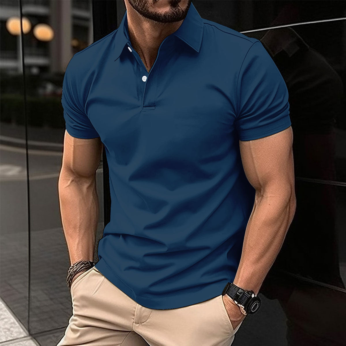 Summer Short Sleeve Polo Shirt Men Solid Color Button Lapel Button Top Shopera
