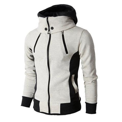 Men's Zip UP Hooded Jacket Fake Two Piece Sports Cardigan Casual Slim Sweatshirt Jacket Shopera