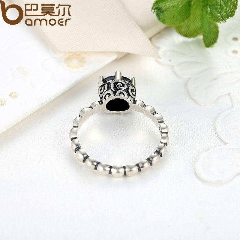 BAMOER Finger Ring with Black Cubic Zirconia Wedding Jewelry PA7205 eprolo