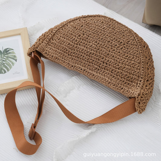 Sports Crossbody Bag Handmade Woven Dumpling Bag Breathable Semicircle Bag Versatile Rattan Bag Summer Beach Bag for Women Luxury eprolo