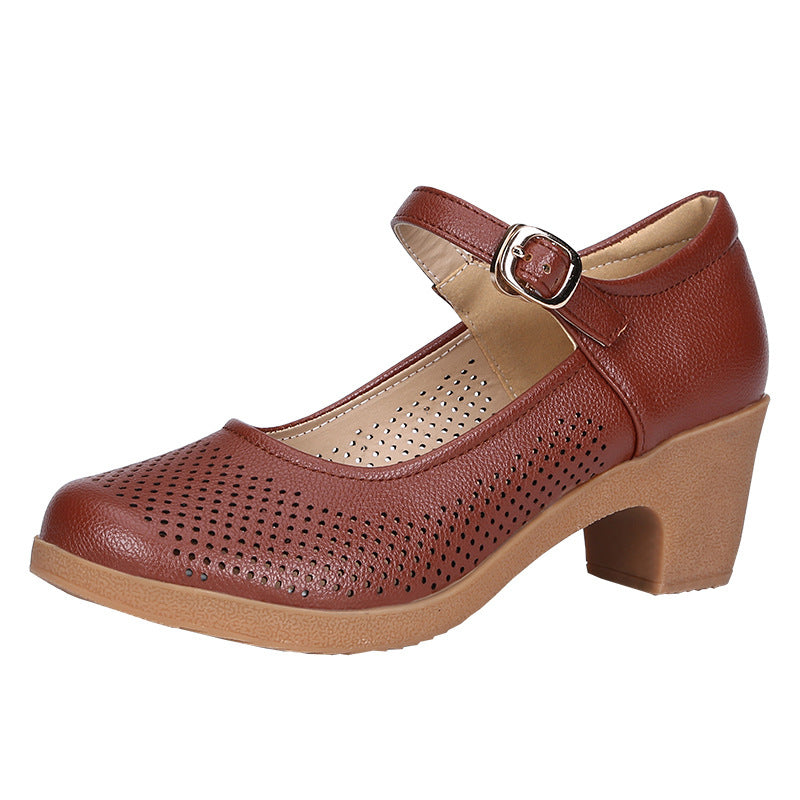 Coarse heeled women's shoes work shoes commuting hollow sandals eprolo