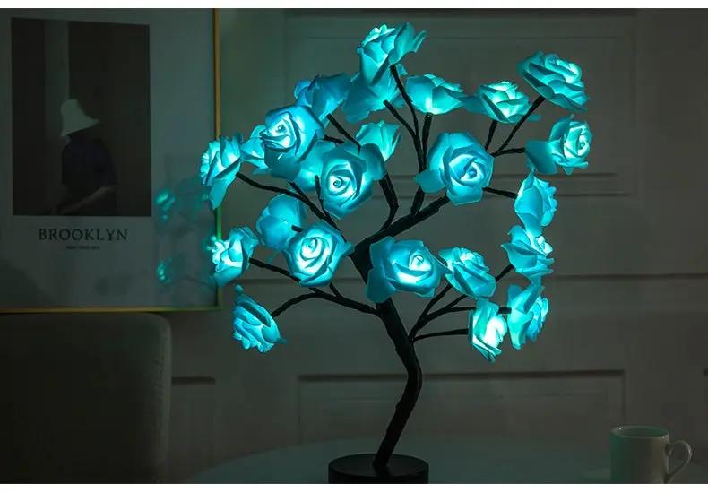 Rose Flower Lamp USB Battery Operated LED Table Lamp Bonsai Tree Night Lights Garland Bedroom Decoration Lights Home Decor null