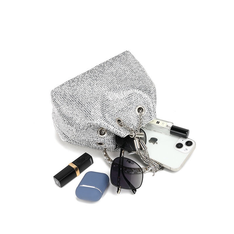 Classic rhinestone bag women's evening bag high-end tassel bag handbag textured full diamond crossbody portable bucket bag eprolo