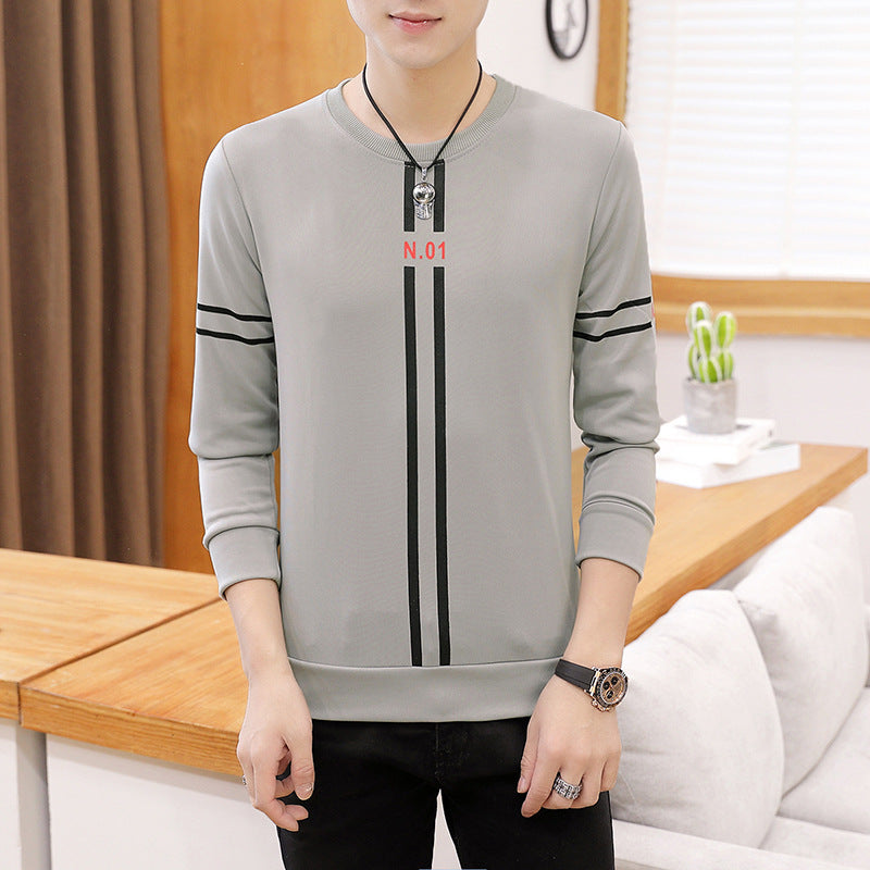 Spring and Autumn New mens printed long-sleeved T-shirt teen round neck bottom top fashion casual mens clothing Shopera