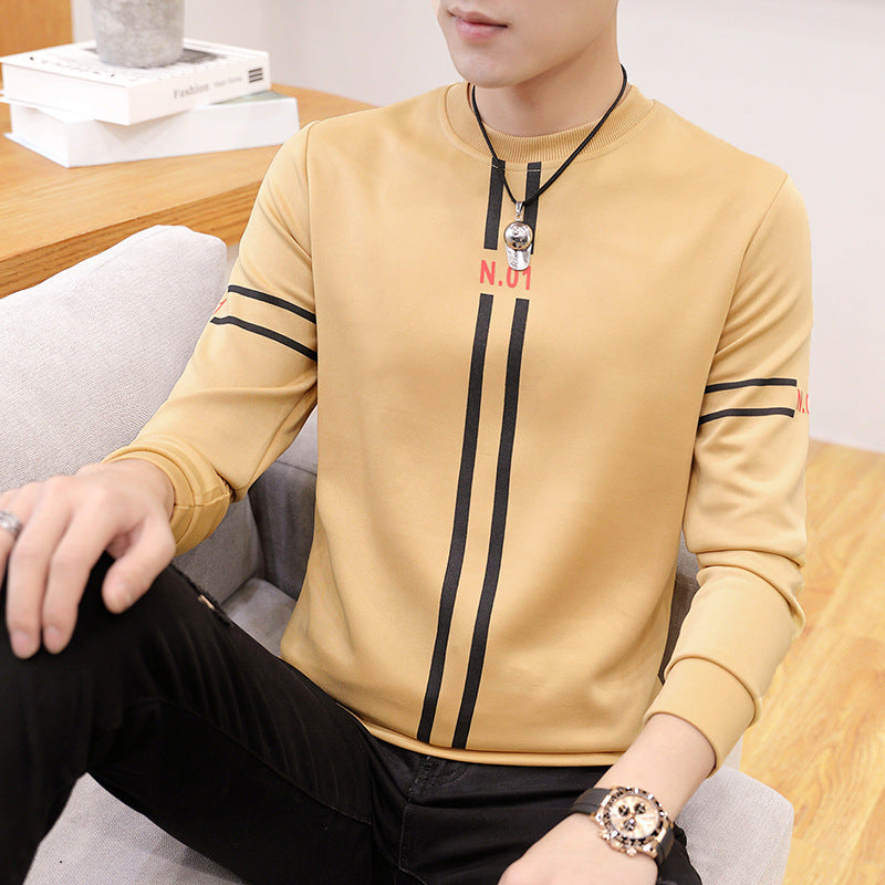 Spring and Autumn New mens printed long-sleeved T-shirt teen round neck bottom top fashion casual mens clothing Shopera