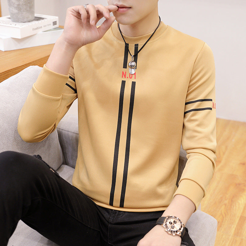 Spring and Autumn New mens printed long-sleeved T-shirt teen round neck bottom top fashion casual mens clothing Shopera