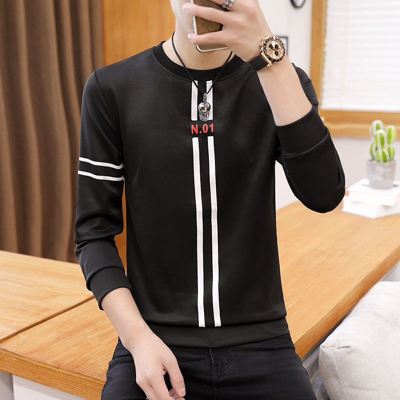 Spring and Autumn New mens printed long-sleeved T-shirt teen round neck bottom top fashion casual mens clothing Shopera