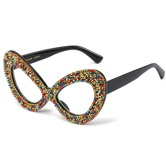 Pearl Rhinestone Flat Mirror Women Butterfly Frame Glasses Frame