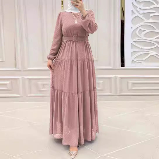 Women's Pure Color Elegant Robe With Belt Dress Shopera