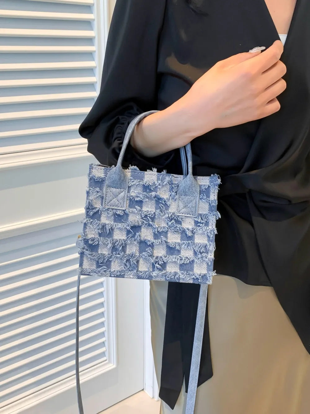 Raw Edge Plaid Shoulder Bag eprolo