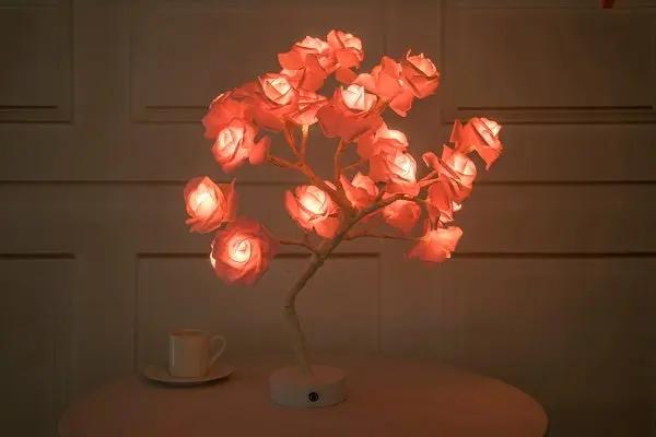Rose Flower Lamp USB Battery Operated LED Table Lamp Bonsai Tree Night Lights Garland Bedroom Decoration Lights Home Decor null