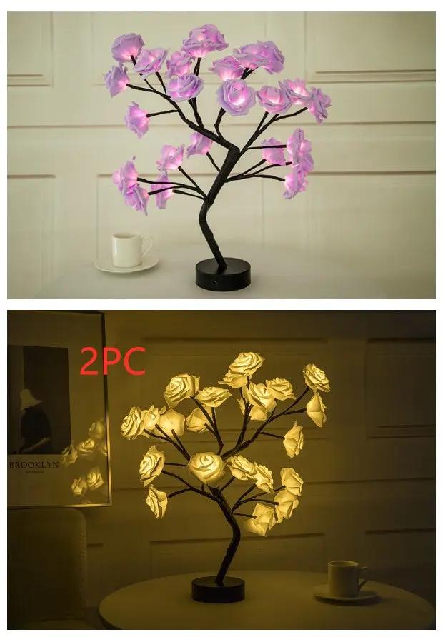 Rose Flower Lamp USB Battery Operated LED Table Lamp Bonsai Tree Night Lights Garland Bedroom Decoration Lights Home Decor null
