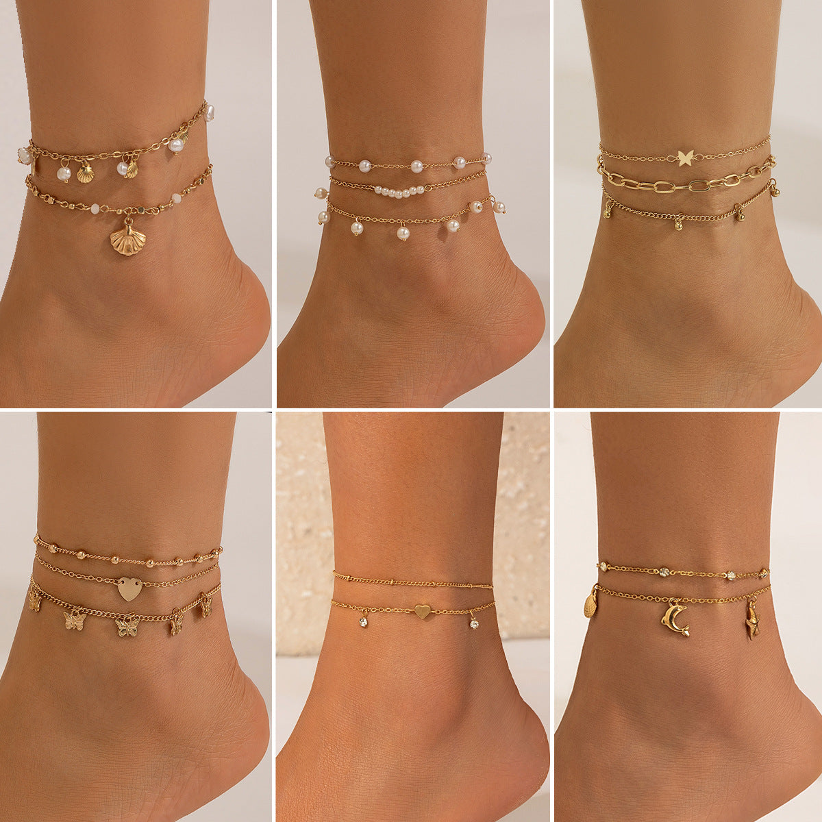 Beach Anklet Star Butterfly Chain Imitation Pearl Foot Chain Ocean Wind Shell Dolphin Foot Jewelry eprolo